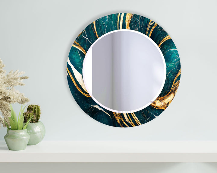 Dark Green Golden Details Wall Mirror Round Wall Mirror
