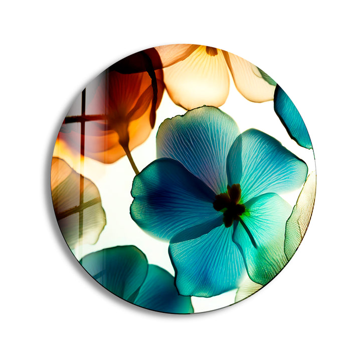Translucent Floral Glass Wall Art – Round Botanical Print for Modern Decor