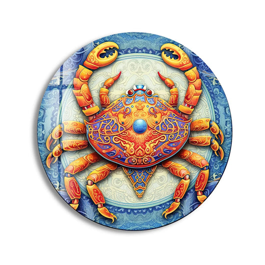 Layered concentric circles add depth to this crab stained round best glass art, with intricate patterns creating a captivating three-dimensional effect.