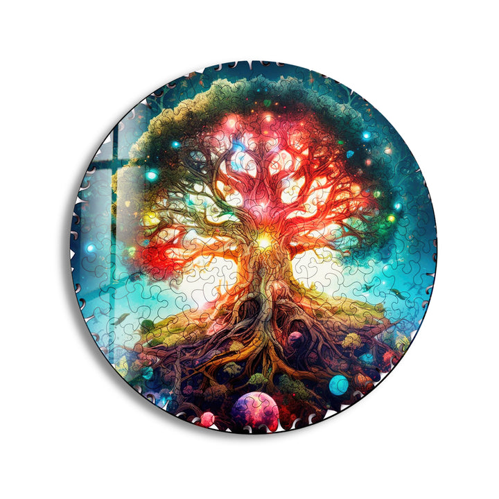 Cosmic Tree of Life Round Wall Art – Vivid Galaxy-Inspired Glass Decor