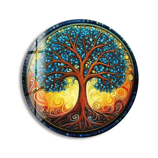 Round Tree of Life Wall Art – Colorful Swirl Glass Print for Boho and Spiritual Home Decor - MyPhotoStation