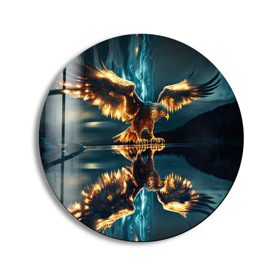 Rhythmic repetition of light and shadow creates a captivating visual flow across this round glass golden eagle abstract, ideal for unique home decoration.