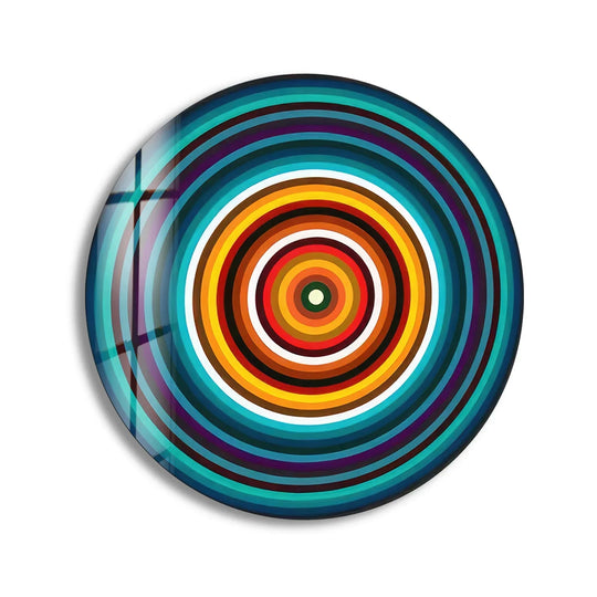 Visual rhythm emanates from the concentric circles of this modern blue abstract round glass wall art, making it one of the best glass art pieces.