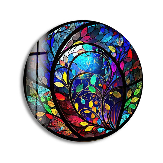 Round glass wall art colorful leaf stained decor and vibrant glass art and stained colorful leaf round art