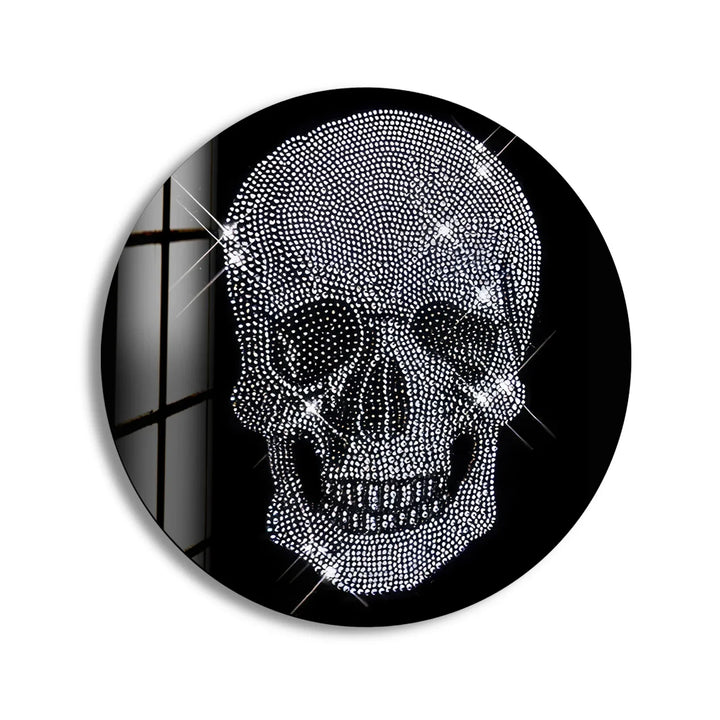 Crystal Skull Round Wall Art – Gothic Chic Glass Decor with Diamond Sparkle - MyPhotoStation