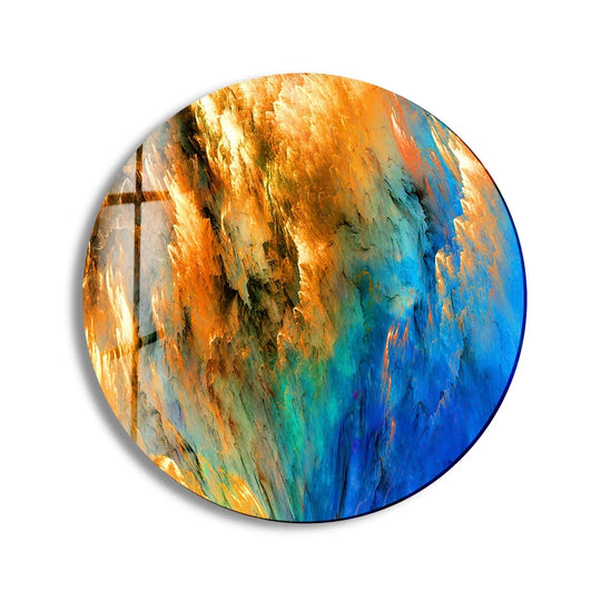 Expertly crafted with tempered glass, this blue and orange abstract round glass wall art decor showcases superior material quality with vibrant, sharp details.