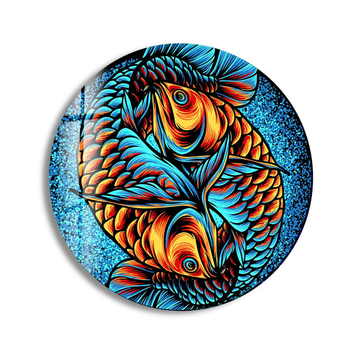 Orange Fishes Stained Round Glass Wall Art large glass photo prints, glass wall photos
