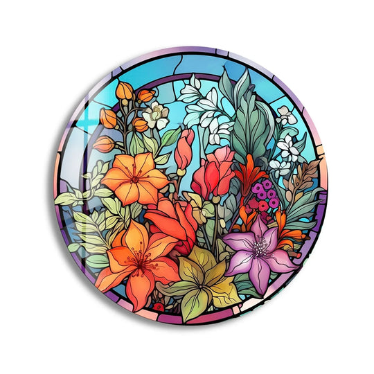 Superior material shows in this colored stained flower round glass art, crafted as stunning glass art featuring vivid colors and a high-quality finish.