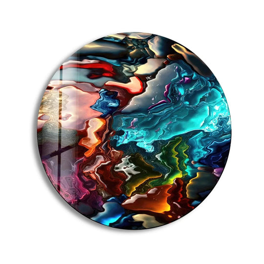 Subtle gradations of vibrant hues define this round stained colored glass hanging wall art, creating a stunning visual transition across its oil art surface.
