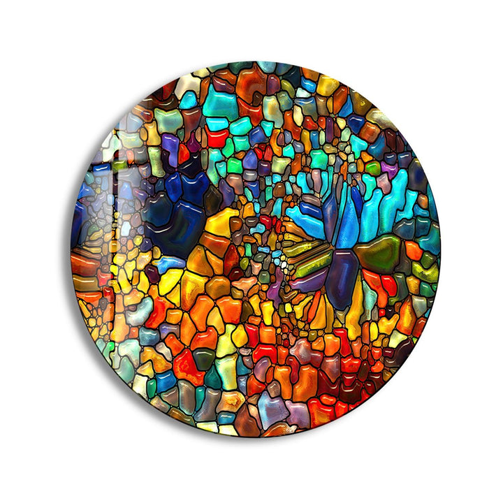 Runde Glaswandkunst mit rotem Mosaik