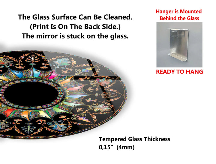 Mandala Round Wall Art – Ornate Colorful Glass Print with Black Background for Luxe Boho or Modern Decor - MyPhotoStation