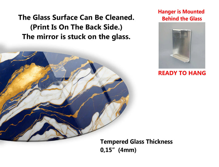 Royal Blue & Gold Marble Round Wall Art – Luxurious Tempered Glass Accent for Modern Interiors - MyPhotoStation
