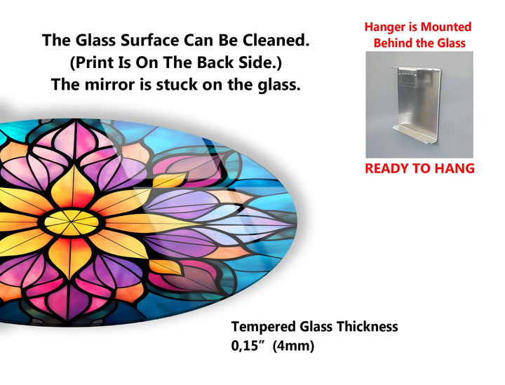 Mandala Lotus Flower Glass Wall Art – Round Stained Glass Style Floral Decor for Zen & Boho Homes - MyPhotoStation