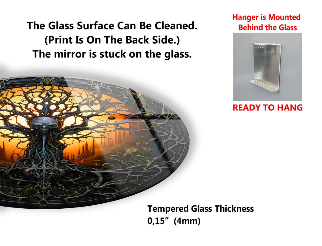 Gothic Skull Tree Round Wall Art – Dark Fantasy Glass Decor for Horror & Halloween Lovers - MyPhotoStation