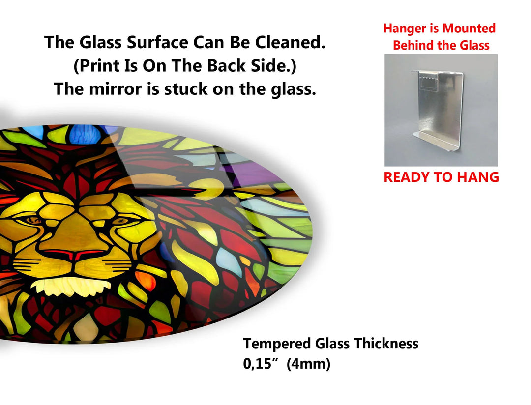 Stained Glass Lion Wall Art – Round Majestic Jungle King Glass Decor - MyPhotoStation
