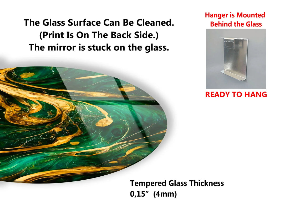 Emerald Gold Abstract Round Wall Art – Luxury Glass Decor for Modern Interiors - MyPhotoStation