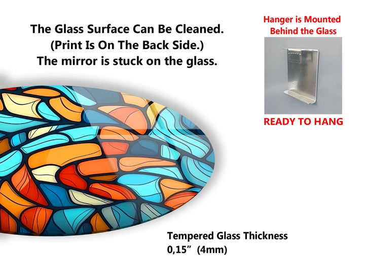 Colorful Abstract Stained Glass Round Wall Art – Blue Orange Modern Design - MyPhotoStation