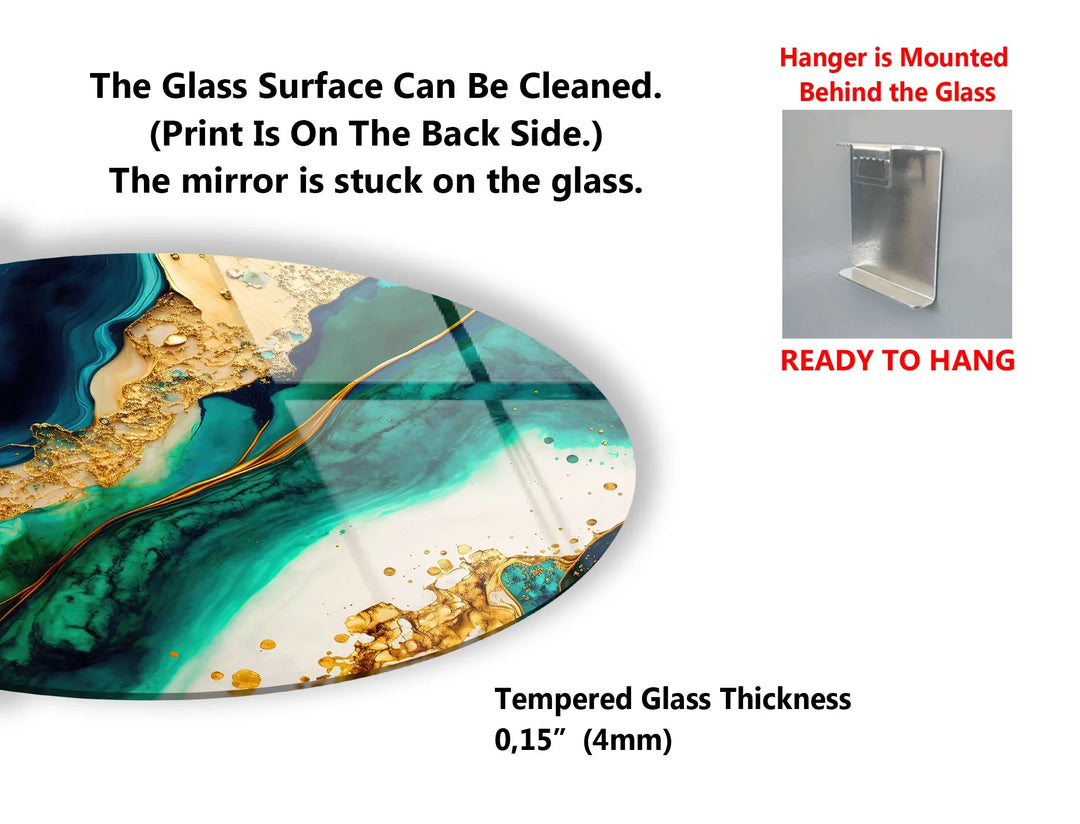 Turquoise Gold Marble Round Wall Art – Ocean-Inspired Luxury Glass Decor for Modern Interiors - MyPhotoStation