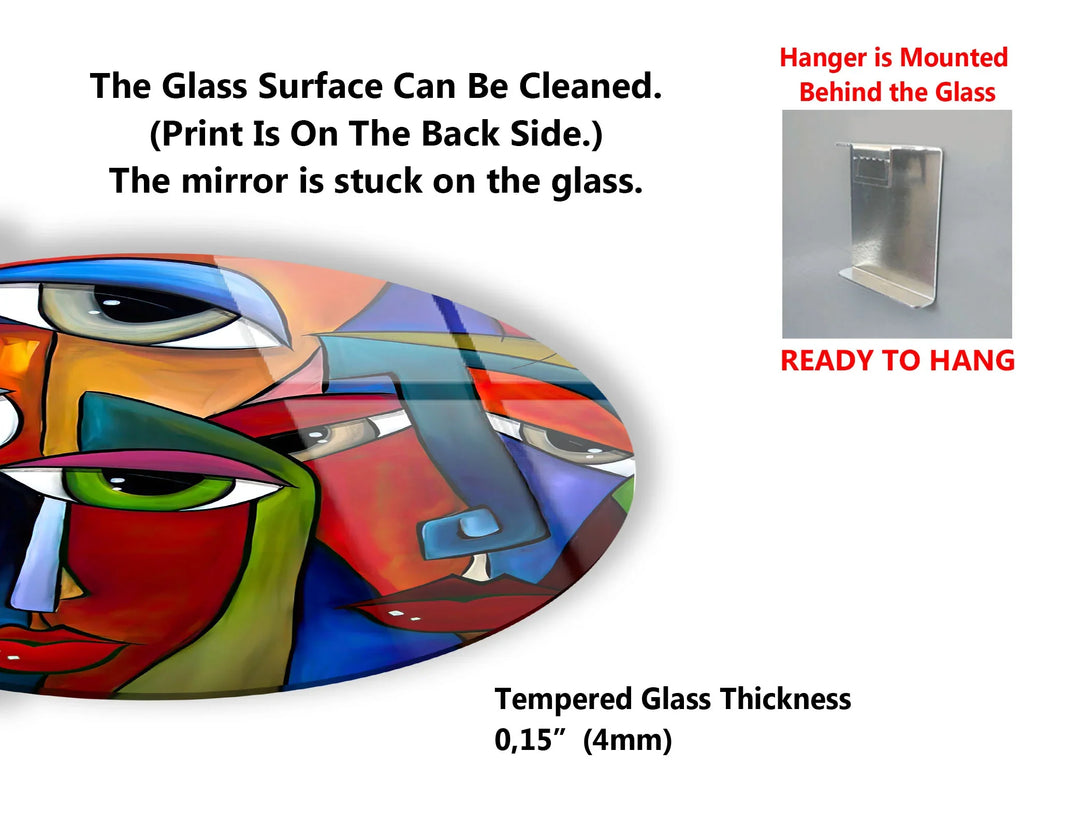 Colorful Cubist Face Round Wall Art – Abstract Glass Decor with Modern Picasso Style - MyPhotoStation