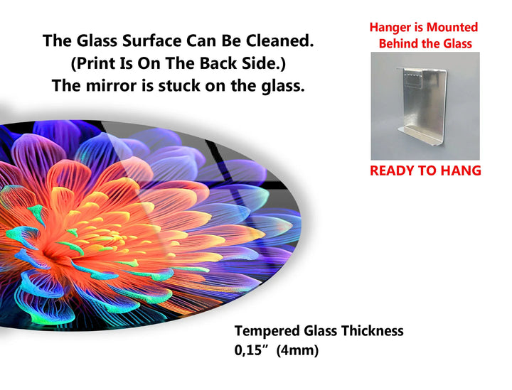 Radiant Neon Flower Glass Wall Art – Round Modern Decor with Vivid Color Petals - MyPhotoStation
