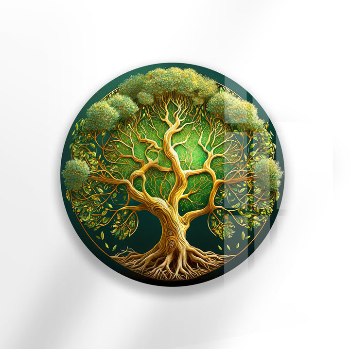 Lush Green Tree of Life Round Wall Art – Nature Inspired Glass Wall Decor
