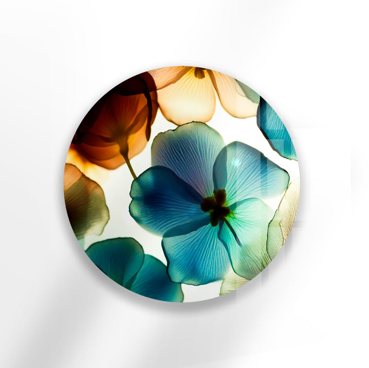 Translucent Floral Glass Wall Art – Round Botanical Print for Modern Decor