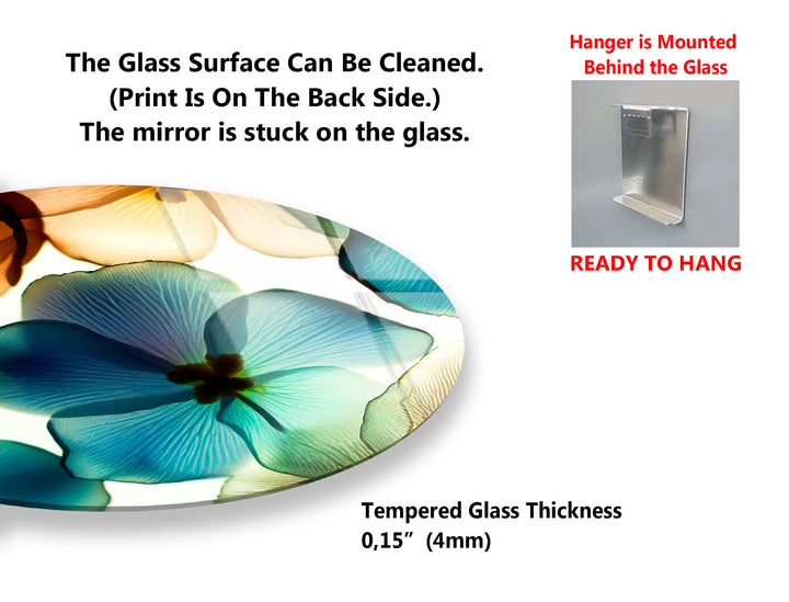 Translucent Floral Glass Wall Art – Round Botanical Print for Modern Decor