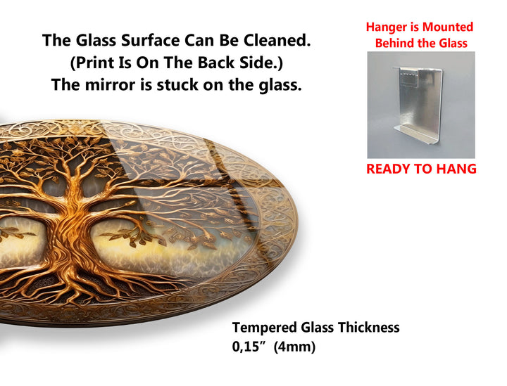 Golden Tree of Life Round Glass Wall Art – Celtic Inspired Spiritual Decor