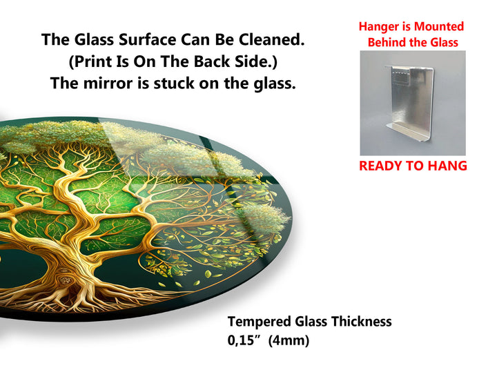 Lush Green Tree of Life Round Wall Art – Nature Inspired Glass Wall Decor