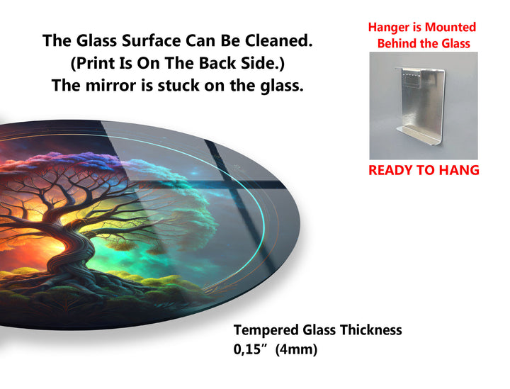 Cosmic Tree of Life Wall Art – Vibrant Round Glass Wall Decor for Modern Spaces