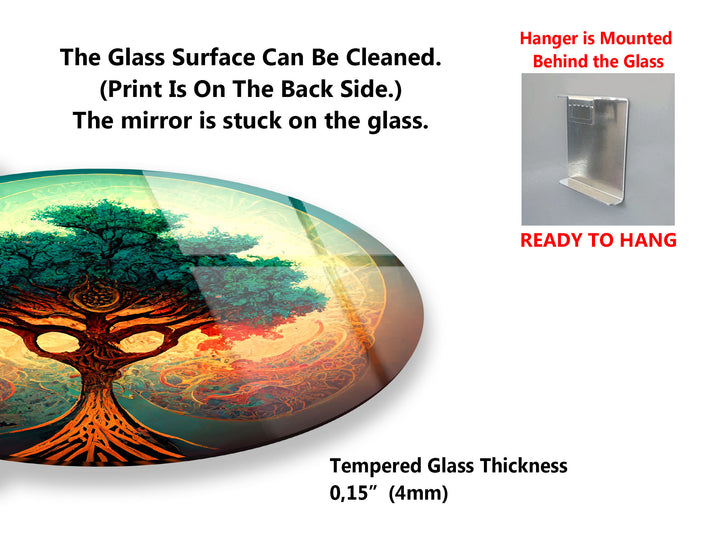 Mystical Tree of Life Round Wall Art – Vibrant Abstract Glass Decor for Modern Homes