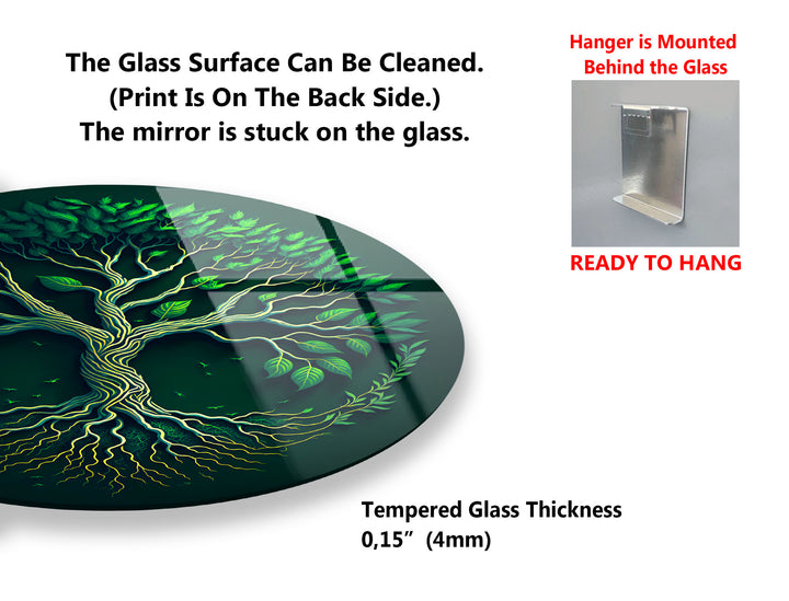 Green Tree of Life Wall Art – Round Glass Wall Decor for Modern Spaces