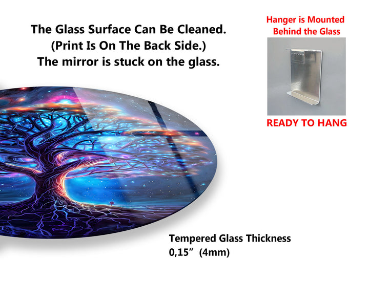 Galaxy Tree of Life Round Glass Wall Art – Mystical Cosmic Home Decor
