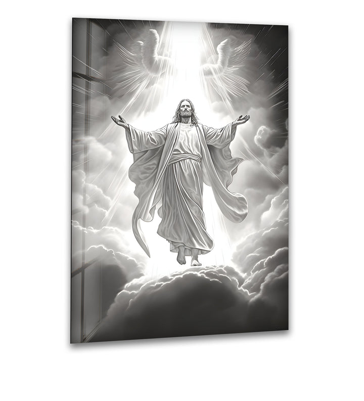 Divine Ascension – Black & White Christ in Heaven Wall Art