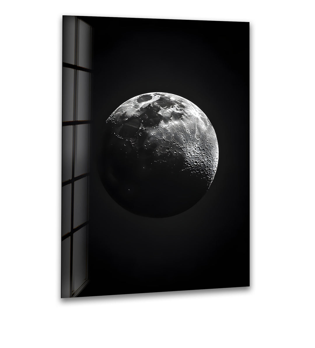 Moonlit Majesty: Striking Black and White Moon on Glass Wall Art
