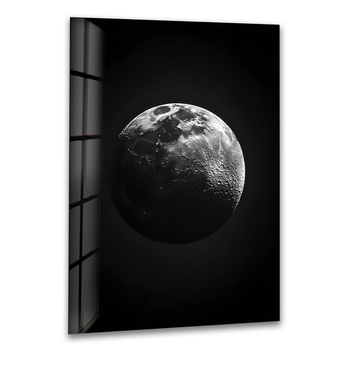 Moonlit Majesty: Striking Black and White Moon on Glass Wall Art
