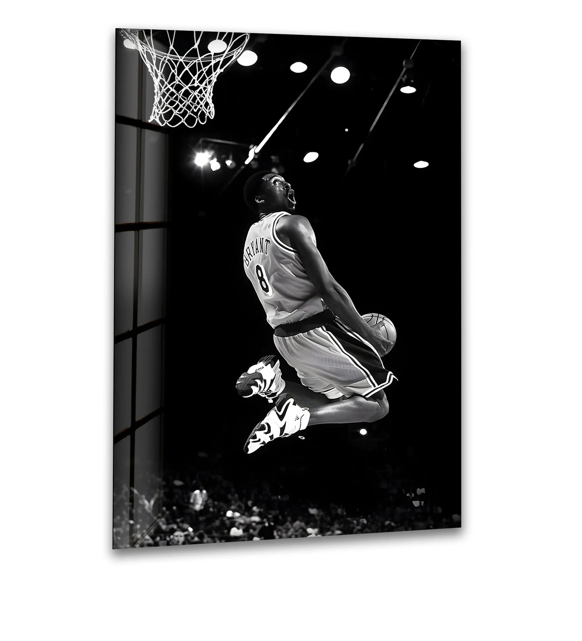 Kobe Bryant Dunk | Legendary Black and White Basketball Glass Wall