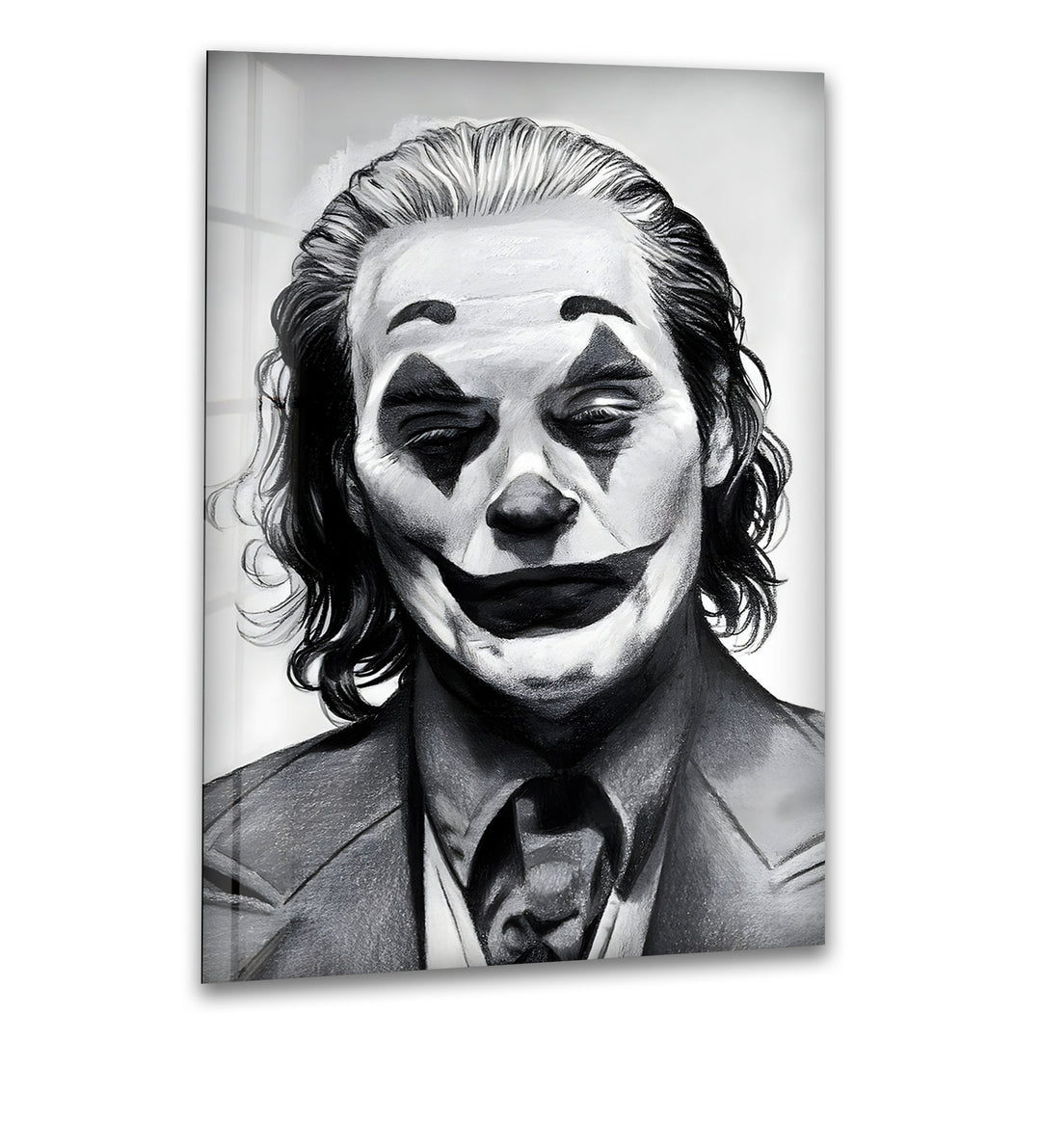 Joker: Iconic Black and White Portrait on Glass Wall Art
