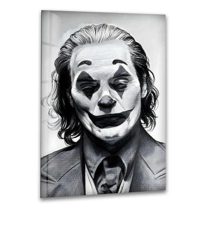 Joker: Iconic Black and White Portrait on Glass Wall Art
