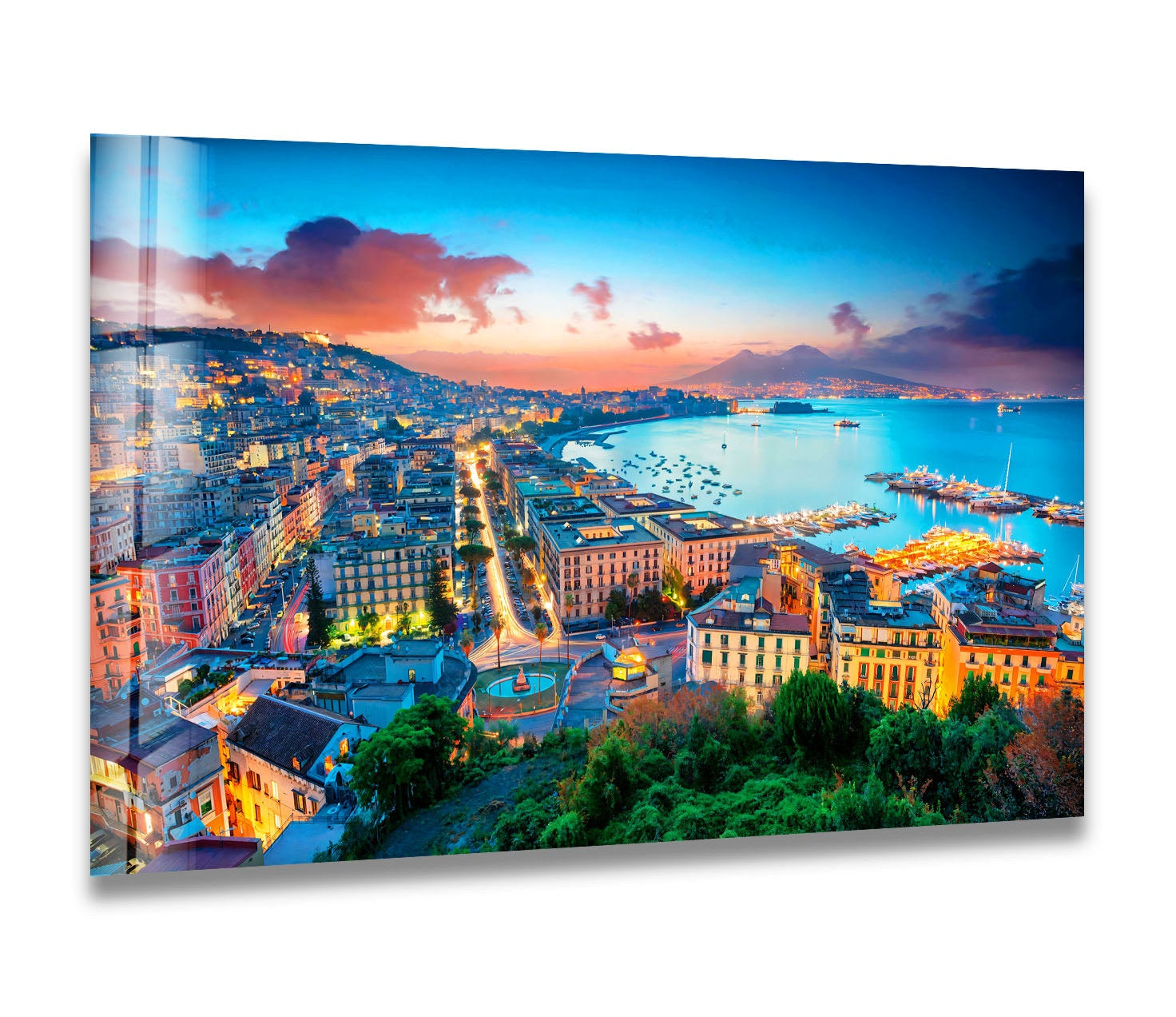 Naples Skyline Glass Wall Art – Sunset Bay & Cityscape View