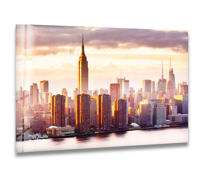 Glaswandkunst des Empire State Buildings – Atemberaubende Skyline von NYC bei Sonnenuntergang
