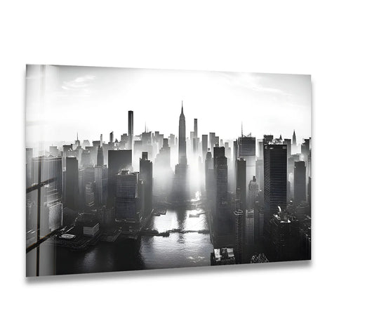 City Prints black-and-white and New York skyline on glass and Cityscape Wall Art with modern black and white theme