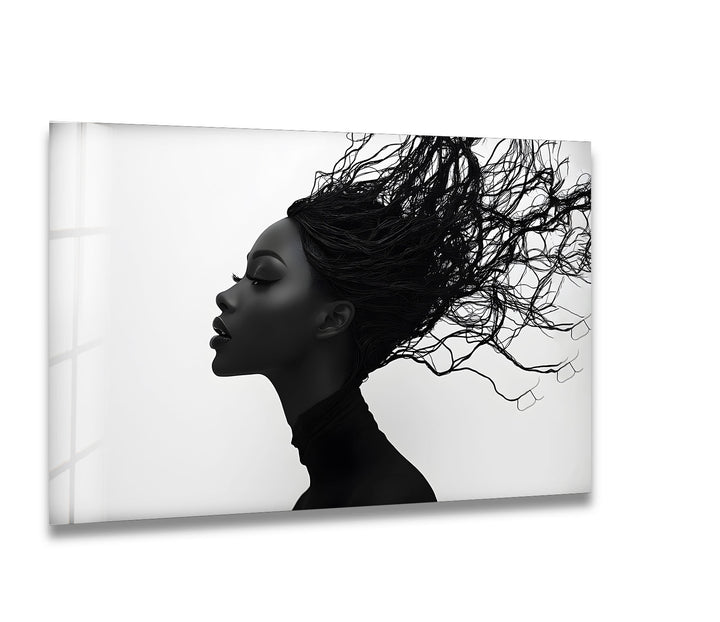Abstract Profile Portrait – Black & White Woman with Flowing Hair Wall Art