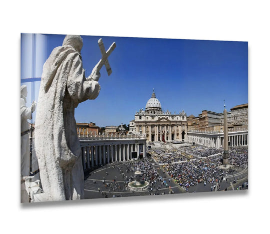 Highlighting the edge, this Vatican City glass wall artwork captures St. Peter's Basilica & Square with clarity beyond the borders of typical city prints.
