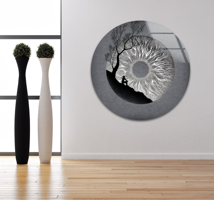 A bold black and white wall art piece that fuses abstract surrealism with organic textures.

