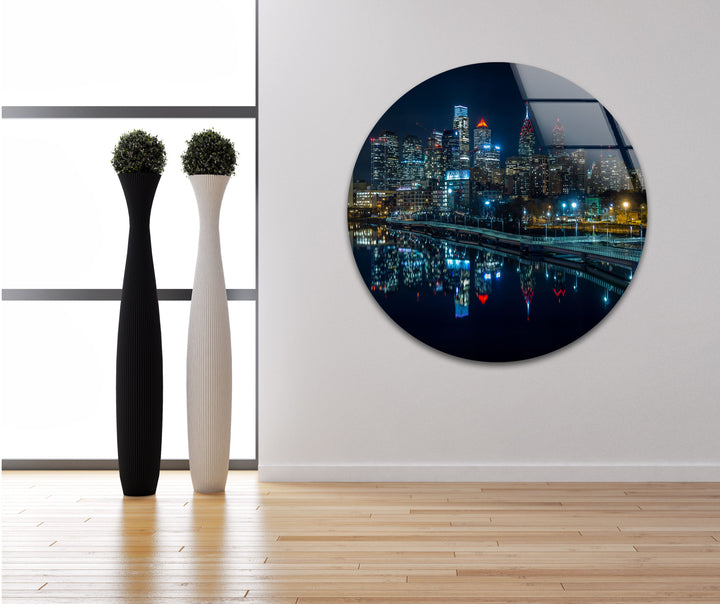 Philadelphia Glaswandkunst – Skyline-Reflexionen bei Nacht
