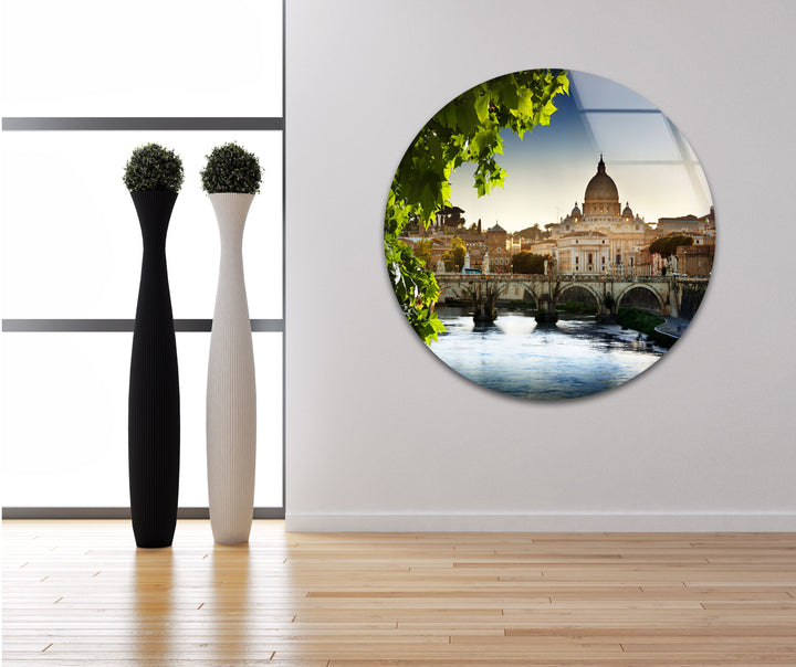 Glaswandkunst mit der Skyline von Rom – Petersdom und Tiber