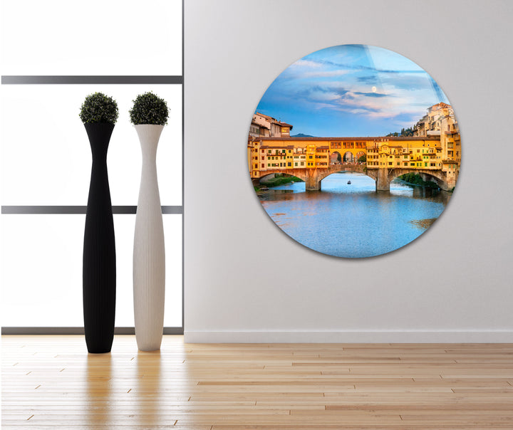 Glaswandkunst in Florenz – Ponte Vecchio über dem Fluss Arno