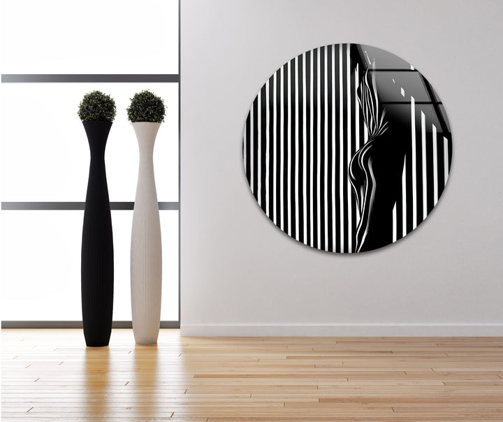 Elegant abstract figure in black and white, captured beautifully on high-definition glass wall art.