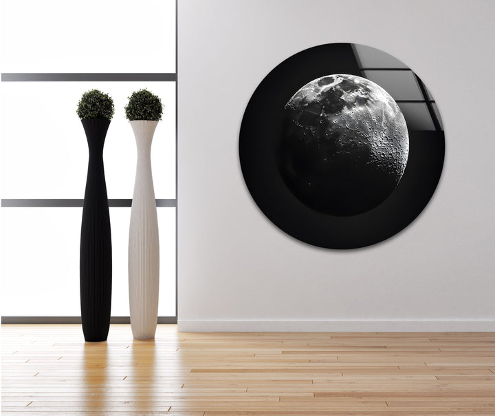 Moonlit Majesty: Striking Black and White Moon on Glass Wall Art

